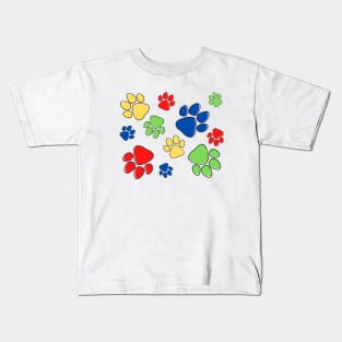 Kids Pawprint Pattern – Red Blue Green Yellow Kids T-Shirt